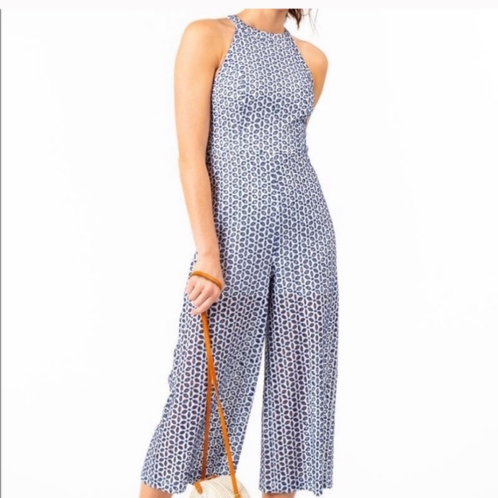 Navy and white jumpsuit